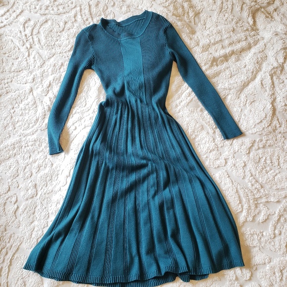 Teal Blue Sweater Dress - Picture 2 of 5